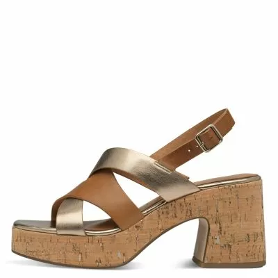 Woman`s Heeled Sandals TAMARIS-1-28312-44-392 COGNAC COMB