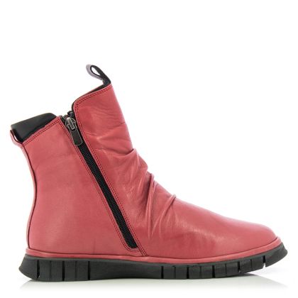 Women`s Flat Ankle Boots-19092 CLOUDY BORDO