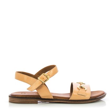 Women`s Flat Sandals CARLO FABIANI-030-51-2662 SUZZA CAMEL PATENT