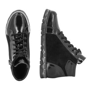 Women`s Flat Ankle Boots-84 ARANCA BLACK PATENT