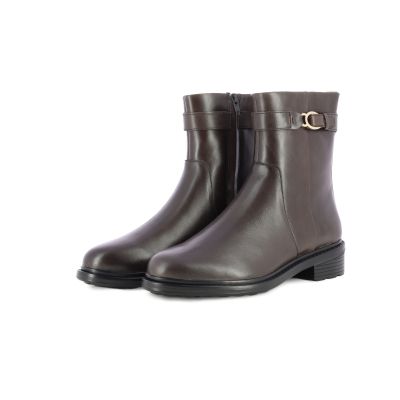 Women`s Flat Ankle Boots GEOX-D56TGA D WALK PLEASURE DK COFFEE